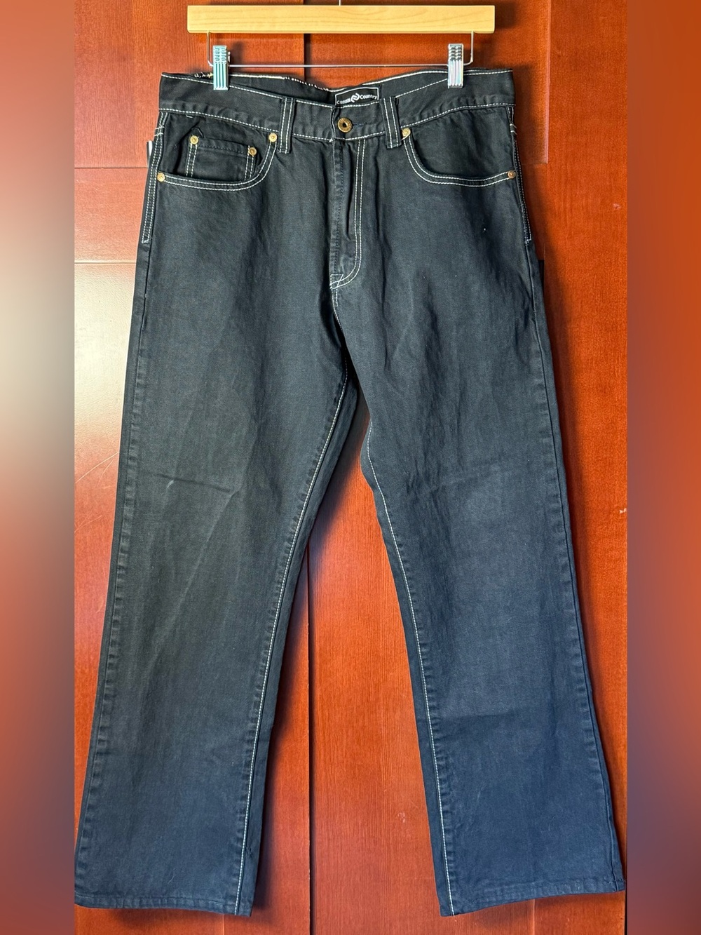 Casual Country Men's Straight-Leg Black Jeans with Contrast Stitching NWT 34x30